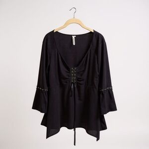 Gothic Lolita  Black Lace-Up Blouse Whimsigoth Dark Fairy Forest Fairy XL